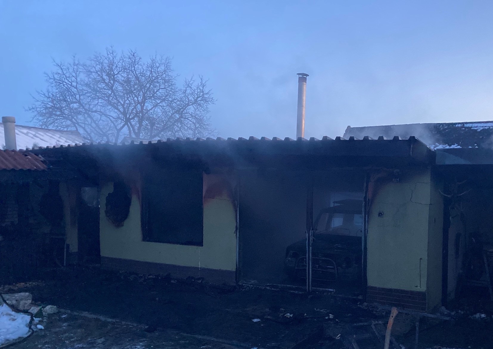 Požiar garáže Lemešany 28.01.2021